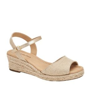Charter Club Ankle Strap Wedge Espadrille Sandals Cream Beige Gold Size 10